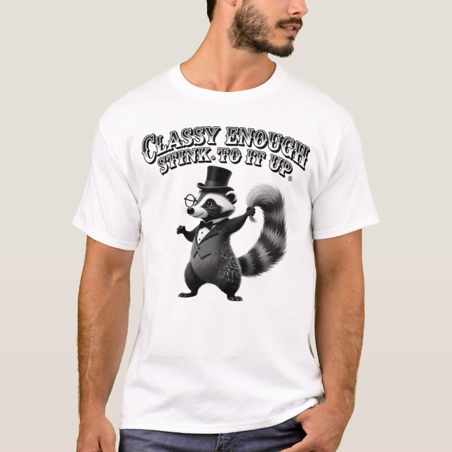 Classy Skunk in Top Hat Funny Black and White T Shirt (Framsida)
