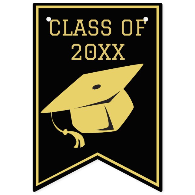 Classy Snyggt Black och Guld Studentfest Vimplar (Första flaggan)