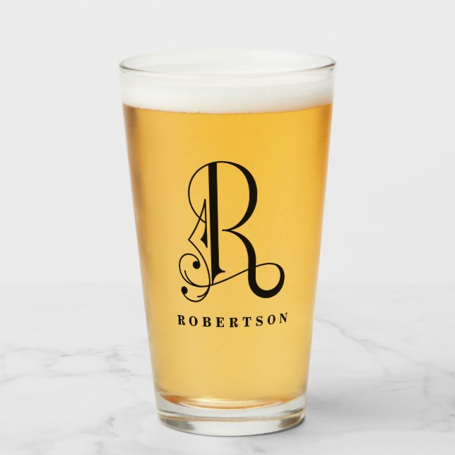 Classy Snyggt Monogram - första R & efternamn Glaskopp (Framsida fylld)