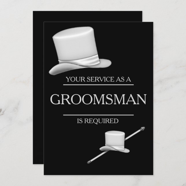 Classy Snyggt Silver Top hat Groomsman Inbjudningar (Fram/baksida)
