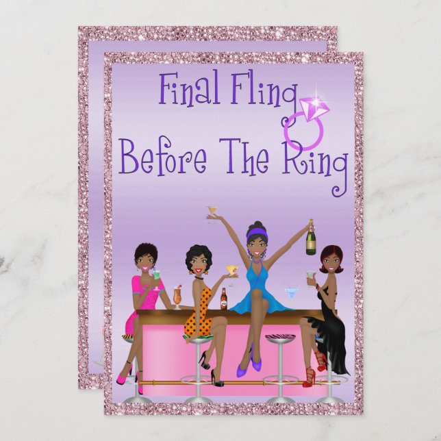 Classy Sparkles & Glitter Bachelorette Party Inbjudningar (Fram/baksida)
