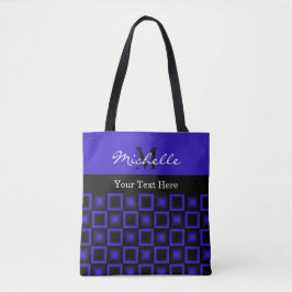 Classy Squares Blue and Black Monogrammed Tygkasse