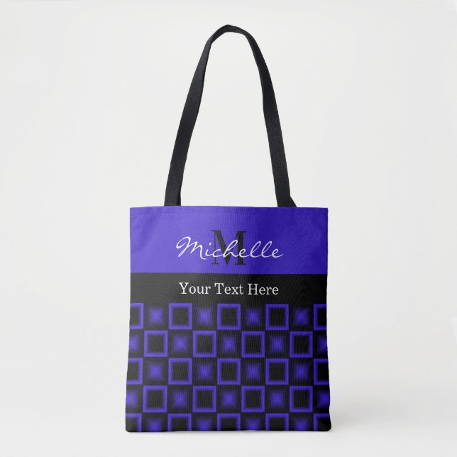 Classy Squares Blue and Black Monogrammed Tygkasse (Framsida)