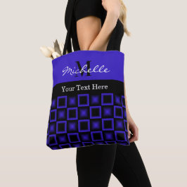 Classy Squares Blue and Black Monogrammed Tygkasse