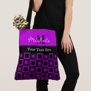 Classy Squares Mönster Black and Lila Monogram Tygkasse