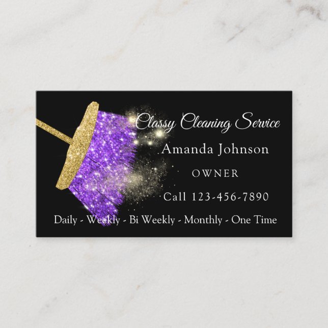 Classy Städning Service Elegant Sparkly Lila Visitkort (Framsida)