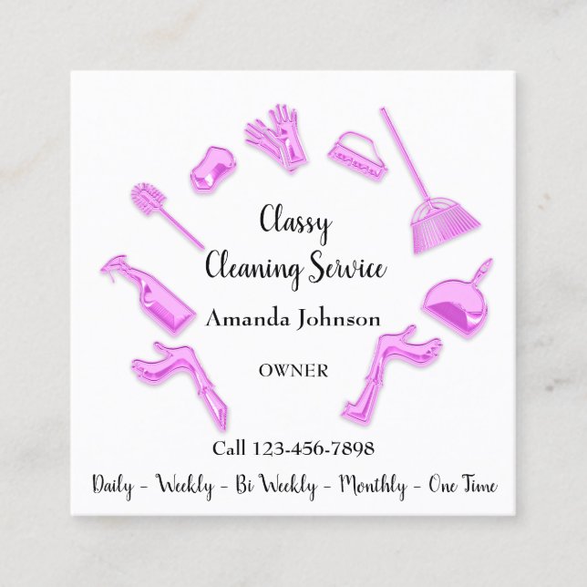 Classy Städning Service House Logotyp Maid Rosa Wh Fyrkantigt Visitkort (Framsida)