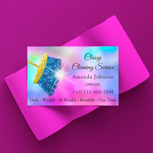 Classy Städning Service Maid Guld Blue Ocean Rosa Visitkort (Classy Cleaning Service Maid Gold Blue Ocean Pink Business Card)