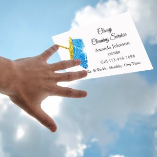 Classy Städning Service Maid Guld Blue Sparkly Visitkort