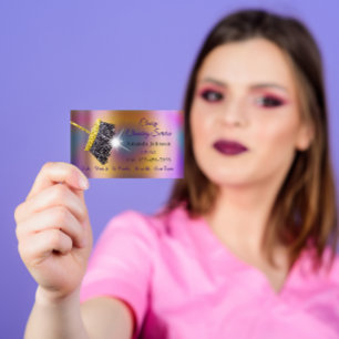 Classy Städning Service Maid Guld Silver Holograp Visitkort