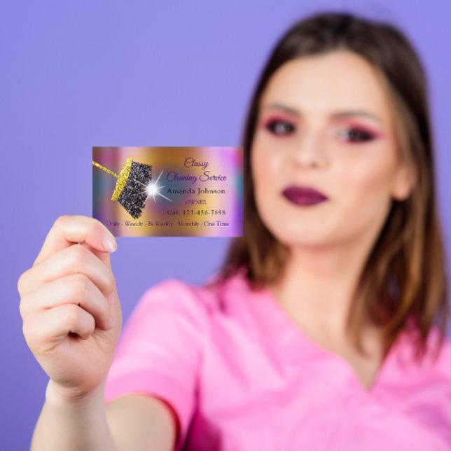 Classy Städning Service Maid Guld Silver Holograph Visitkort (Skapare uppladdad)