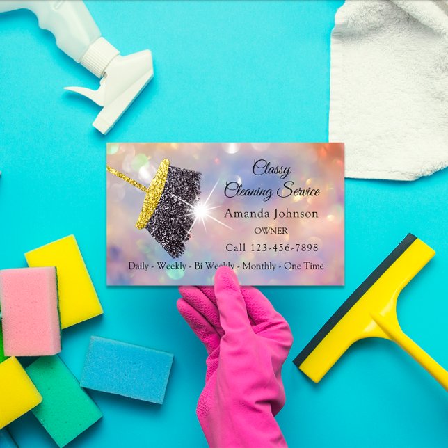Classy Städning Service Maid Guld Silver Ro Visitkort (Classy Cleaning Service Maid Gold Silver Rose Business Card)