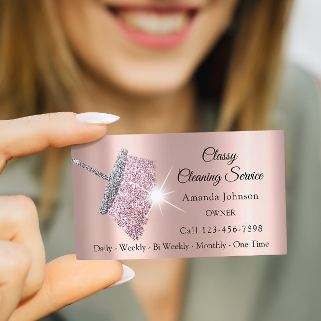 Classy Städning Service Maid Ro Glitter Grått  Visitkort (Classy Cleaning Service Maid Rose Glitter Gray Business Card)