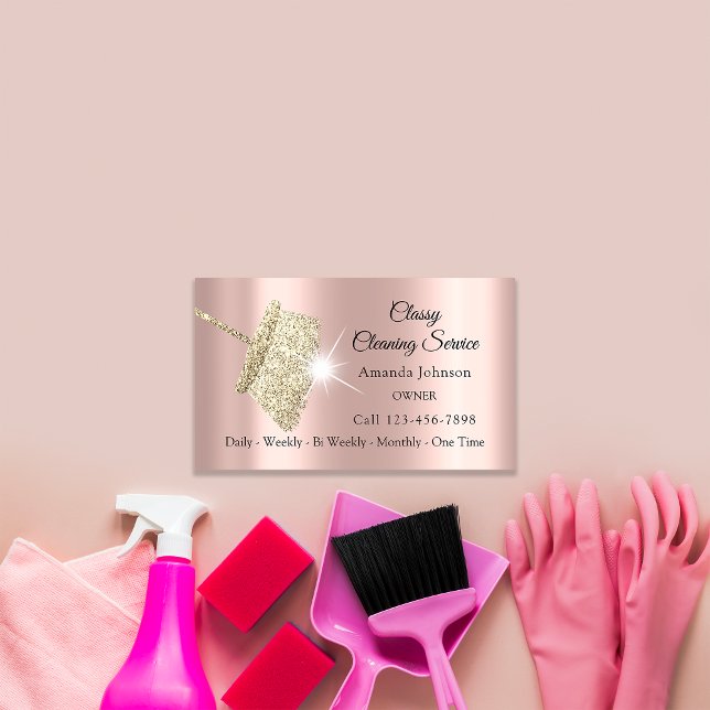 Classy Städning Service Maid Ro Guld Spark Visitkort (Classy Cleaning Service Maid Rose Gold Spark Business Card)