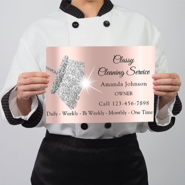 Classy Städning Service Maid Ro Silver Grått  Visitkort (Classy Cleaning Service Maid Rose Silver Gray Business Card)