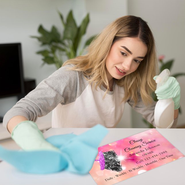 Classy Städning Service Maid Rosa Spark Ro Visitkort (Classy Cleaning Service Maid Pink Spark Rose Business Card)
