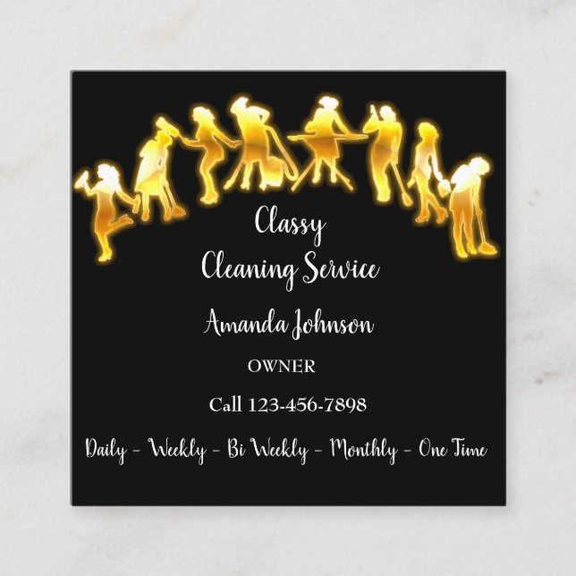 Classy Städning Services Guld Logotyp Maid Black L Fyrkantigt Visitkort (Framsida)