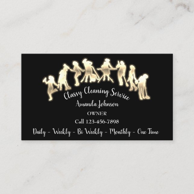 Classy Städning Services Guld Logotyp Maid Black N Visitkort (Framsida)