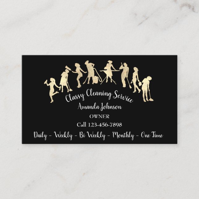 Classy Städning Services Guld Logotyp Maid Black Visitkort (Framsida)