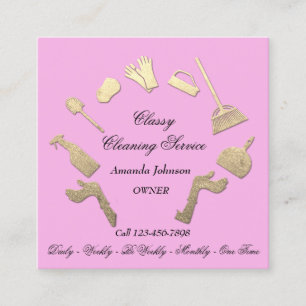 Classy Städning Services Guld Logotyp Maid House  Fyrkantigt Visitkort