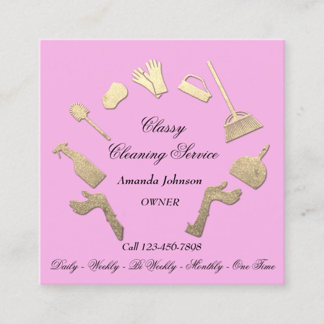 Classy Städning Services Guld Logotyp Maid House R Fyrkantigt Visitkort (Framsida)