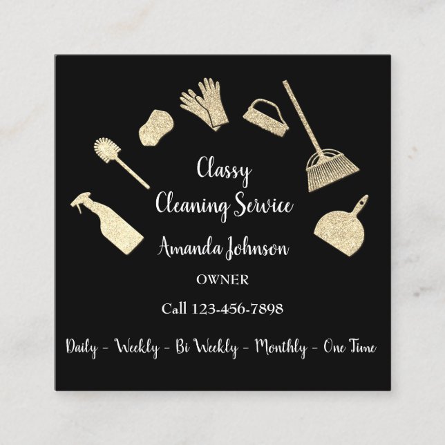 Classy Städning Services Guld Logotyp Maid Kraft B Fyrkantigt Visitkort (Framsida)