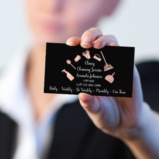 Classy Städning Services Guld Logotyp Maid Ro Glam Visitkort (Classy Cleaning Services Gold Logo Maid Rose Glam Business Card)