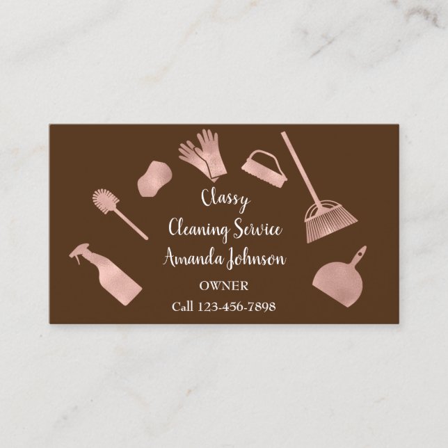 Classy Städning Services Guld Logotyp Maid Ro Skin Visitkort (Framsida)