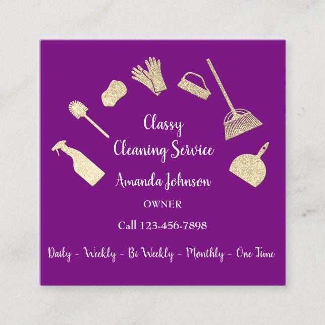 Classy Städning Services Guld Logotyp Maid Rosa Be Fyrkantigt Visitkort (Framsida)