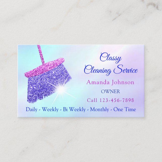 Classy Städning Services Holograph Blue Glitter Visitkort (Framsida)