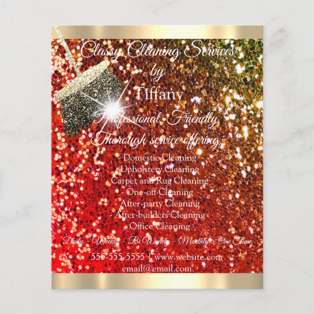 Classy Städning Services House Keeping Red Glitter Flygblad (Framsidan)