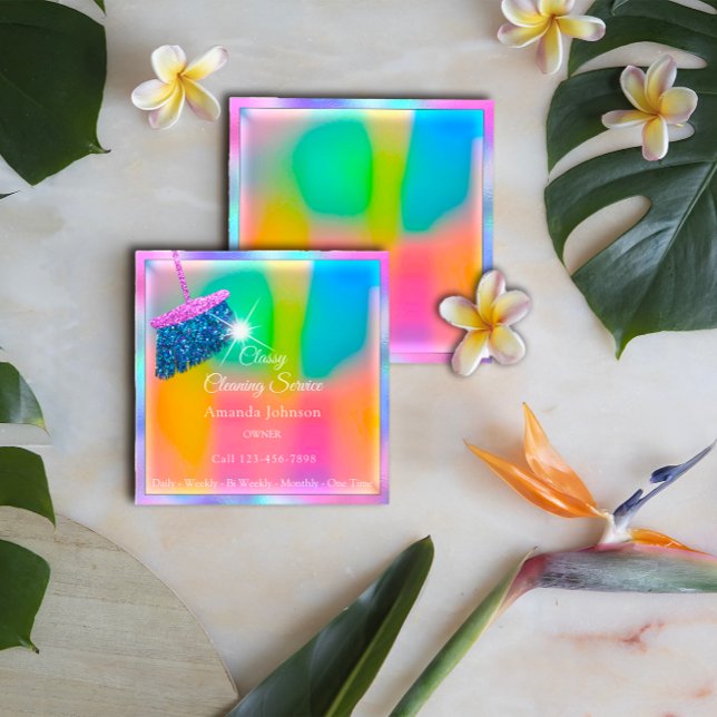 Classy Städning Services Ombre Rosa Guld Glitter Fyrkantigt Visitkort (Classy Cleaning Services Ombre Pink Gold Glitter Square Business Card)