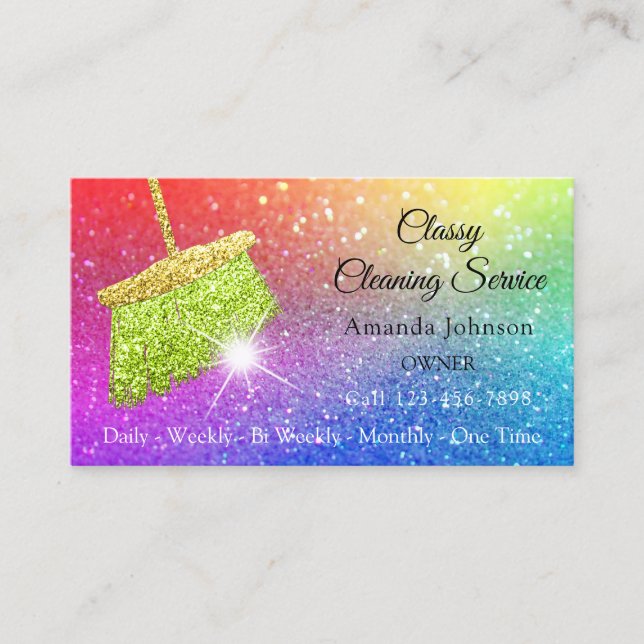 Classy Städning Services Rainbow Spark Glitter Visitkort (Framsida)