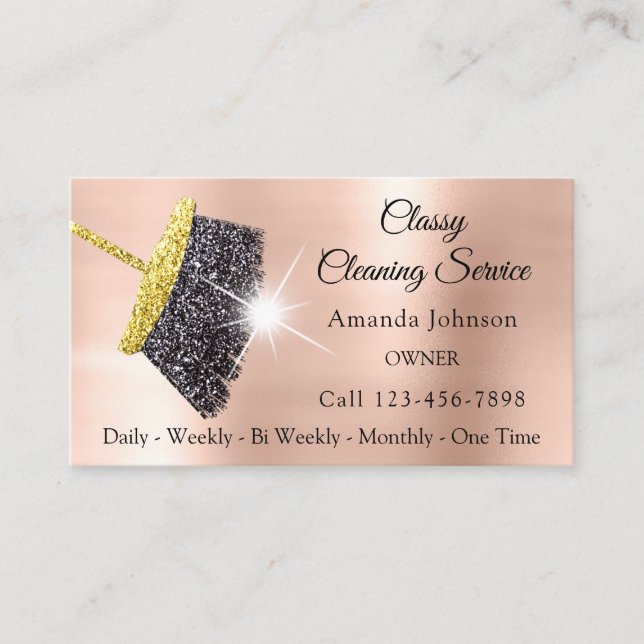 Classy Städning Services Ro Guld Glitter Black Visitkort (Framsida)