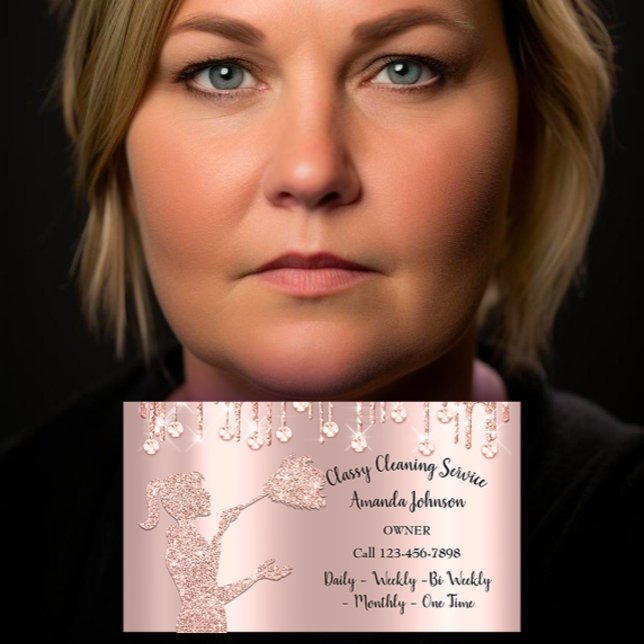 Classy Städning Services Ro Logotyp Maid Diamond Visitkort (Classy Cleaning Services Rose Logo Maid Diamond Business Card)