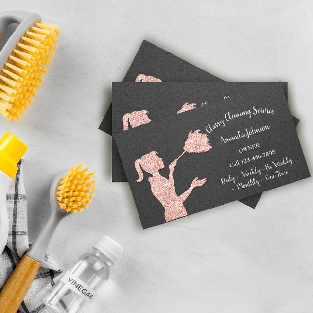 Classy Städning Services Ro Logotyp Maid Kraft Gla Visitkort (Classy Cleaning Services Rose Logo Maid Kraft Glam Business Card)