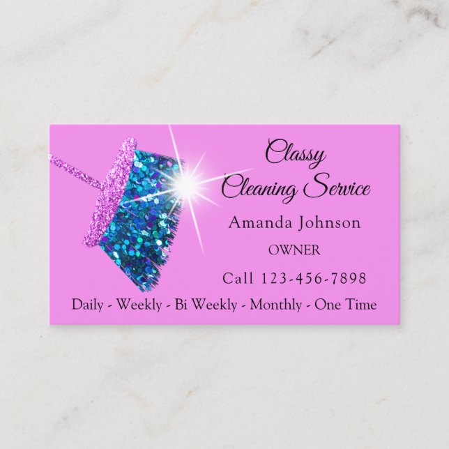 Classy Städning Services Rosa Fuchsia Glitter Maid Visitkort (Framsida)