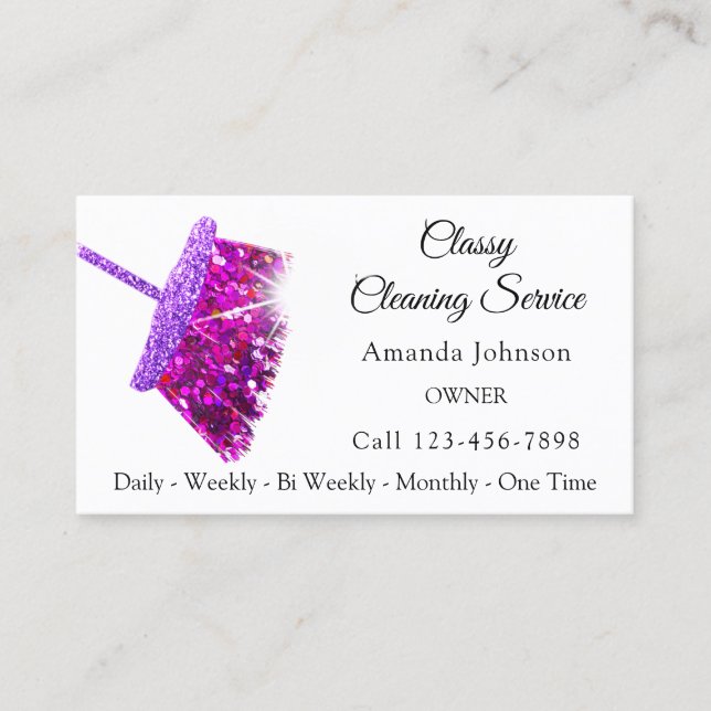 Classy Städning Services Rosa Lila Glitter Maid Visitkort (Framsida)