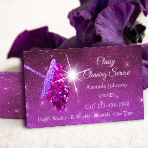 Classy Städning Services Rosa Lila Glitter Maid Visitkort