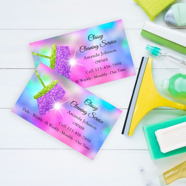 Classy Städning Services Rosa Lila Glitter Visitkort (Classy Cleaning Services Pink Purple Glitter Business Card)