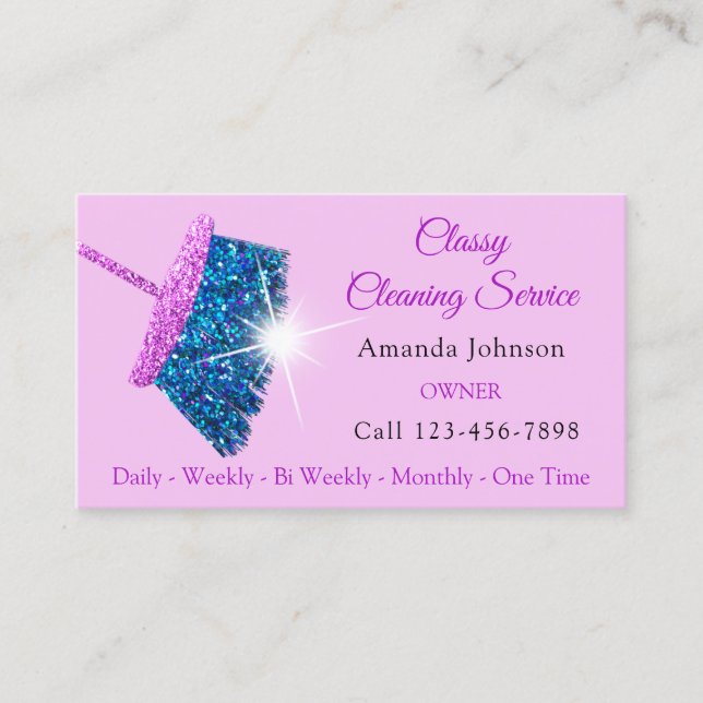 Classy Städning Services Rosa Ocean Glitter Maid Visitkort (Framsida)