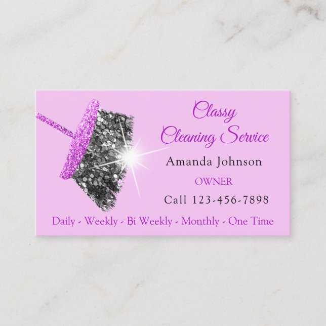 Classy Städning Services Rosa Ocean Glitter Maid Visitkort (Framsida)