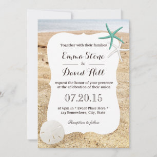 Classy Starfish & Sand Dollar Beach Wedding Inbjudningar