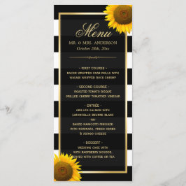 Classy Sunblommor Black White Stripe Bröllop Menu Meny