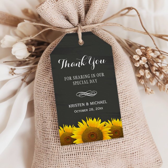 Classy Sunblommor Chalkboard Bröllop Tack Presentetikett (Skapare uppladdad)