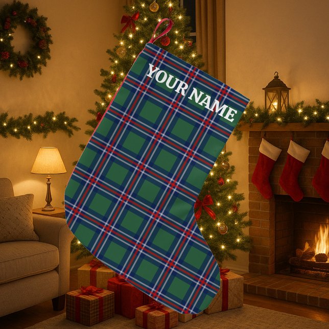 Classy tartan plaid pattern personalized liten julstrumpa (Tartan plaid Christmas stocking)