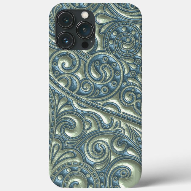 Classy Teal Blue Grönt Paisley Blommigt Art Mönste (Baksida)