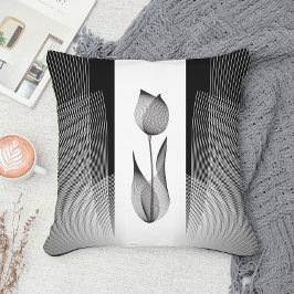 Classy Tulip Black and White Blommigt Moiré Minima Kudde