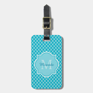 Classy Turcos Blue Quatrefoil Monogram och Namn Bagagebricka