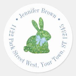Classy Vår Bunny Pojke Shower Returadress Runt Klistermärke